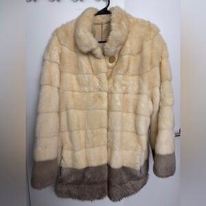 Vintage Genuine Mink Fur Coat Ivory & Taupe Greece Made Italy Design Size L
